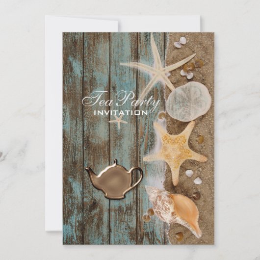 エレガント貝類ビーチブライダルシャワー茶パーティー 招待状 (正面)