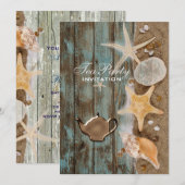 エレガント貝類ビーチブライダルシャワー茶パーティー 招待状 (正面/裏面)