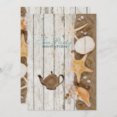 エレガント貝類ビーチブライダルシャワー茶パーティー 招待状 (正面/裏面)