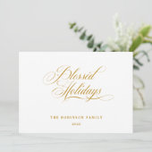 エレガント賛美休日金ゴールドスクリプトタイポグラフィ シーズンカード (スタンド正面)