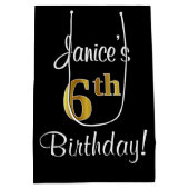 エレガント贅沢なフェイク金ゴールドルック6誕生日 ミディアムペーパーバッグ (裏面)