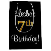 エレガント贅沢なフェイク金ゴールドルック7誕生日 ミディアムペーパーバッグ (正面)