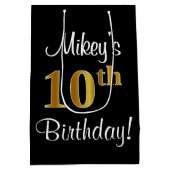 エレガント贅沢なフェイク金ゴールド10誕生日 ミディアムペーパーバッグ (裏面)