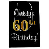 エレガント贅沢なフェイク金ゴールド60誕生日 ミディアムペーパーバッグ (正面)