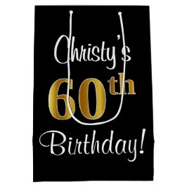 エレガント贅沢なフェイク金ゴールド60誕生日 ミディアムペーパーバッグ