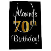 エレガント贅沢なフェイク金ゴールド70誕生日 ミディアムペーパーバッグ (正面)