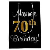 エレガント贅沢なフェイク金ゴールド70誕生日 ミディアムペーパーバッグ (裏面)