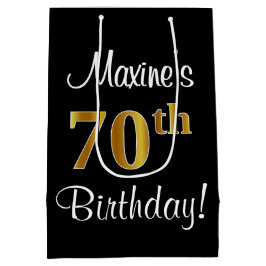 エレガント贅沢なフェイク金ゴールド70誕生日 ミディアムペーパーバッグ