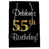 エレガント贅沢な金ゴールドフェイクルック55誕生日 ミディアムペーパーバッグ (正面)