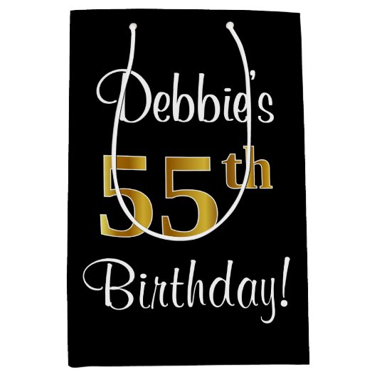 エレガント贅沢な金ゴールドフェイクルック55誕生日 ミディアムペーパーバッグ (正面)