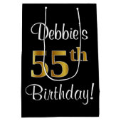 エレガント贅沢な金ゴールドフェイクルック55誕生日 ミディアムペーパーバッグ (裏面)