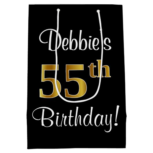 エレガント贅沢な金ゴールドフェイクルック55誕生日 ミディアムペーパーバッグ (裏面)