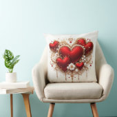 エレガント赤いハートとゴールデンフローラ詳細 クッション (椅子)