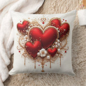 エレガント赤いハートとゴールデンフローラ詳細 クッション (ブランケット)