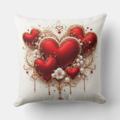 エレガント赤いハートとゴールデンフローラ詳細 クッション (裏面)