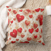 エレガント赤いハートとゴールデンフローラ詳細 クッション (ブランケット)