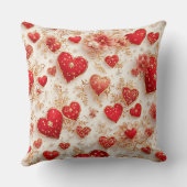 エレガント赤いハートとゴールデンフローラ詳細 クッション (裏面)