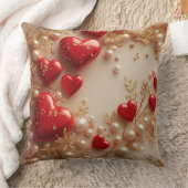 エレガント赤いハートとゴールデンフローラ詳細 クッション (ブランケット)