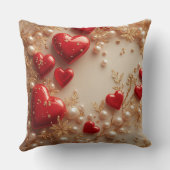 エレガント赤いハートとゴールデンフローラ詳細 クッション (裏面)