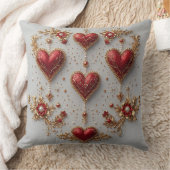 エレガント赤いハートとゴールデンフローラ詳細 クッション (ブランケット)