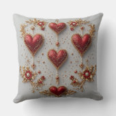 エレガント赤いハートとゴールデンフローラ詳細 クッション (裏面)