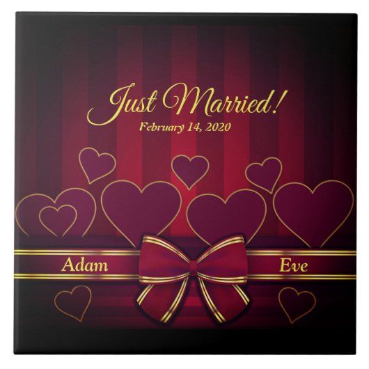 エレガント赤いハートとリボ結婚ン タイル (正面)