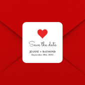 エレガント赤いハートクリーン結婚式の日付を保存 スクエアシール
