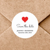 エレガント赤いハートクリーン結婚式の日付を保存 ラウンドシール