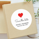 エレガント赤いハートクリーン結婚式の日付を保存 ラウンドシール