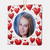 エレガント赤いハートシンプルのクリスマスフォト セラミックオーナメント (左)