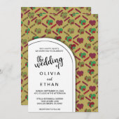 エレガント赤いハートモダン結婚型 招待状 (正面/裏面)