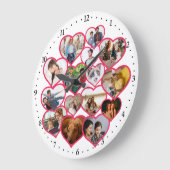 エレガント赤いハート |家族の写真コラージュ ラージ壁時計 (傾斜)