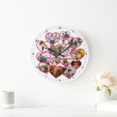 エレガント赤いハート |家族の写真コラージュ ラージ壁時計 (ホーム)