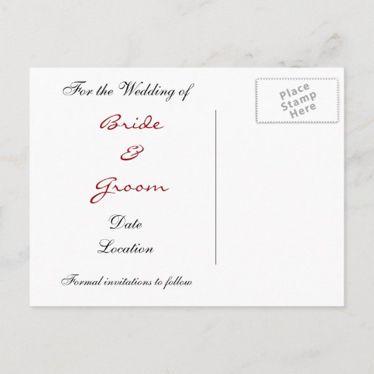 エレガント赤いハート – 日付はがきを保存する 案内ポストカード (裏面)