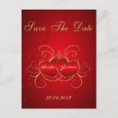 エレガント赤いハート – 日付はがきを保存する 案内ポストカード (正面)