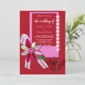 エレガント赤いハートBowスクリプフォーマルト結婚Classy 招待状 (スタンド正面)