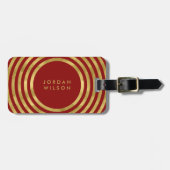 エレガント赤とフェイク金ゴールド円のジオメトリック線 ラゲッジタグ (正面横)