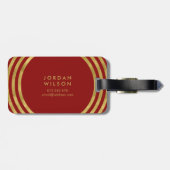 エレガント赤とフェイク金ゴールド円のジオメトリック線 ラゲッジタグ (裏面横)