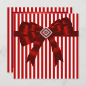 エレガント赤と白ストライプパーティーテンプレート 招待状 (正面/裏面)
