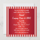 エレガント赤と白ストライプパーティーテンプレート 招待状 (裏面)