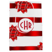 エレガント赤と白ストライプ ミディアムペーパーバッグ (正面)