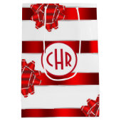 エレガント赤と白ストライプ ミディアムペーパーバッグ (裏面)