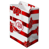 エレガント赤と白ストライプ ミディアムペーパーバッグ (裏面アングル)