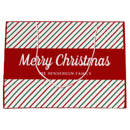 エレガント赤と白ストライプ ラージペーパーバッグ