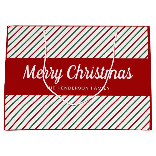 エレガント赤と白ストライプ ラージペーパーバッグ (正面)