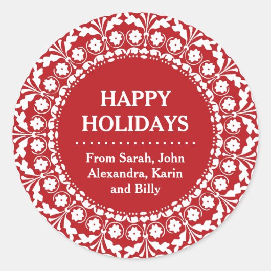 エレガント赤と白フォーク ラウンドシール (正面)