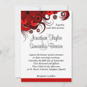 エレガント赤と白フローラカスタム結婚式招待状 招待状 (正面)