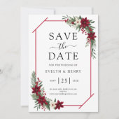 エレガント赤と白フローラ結婚ー セーブザデート (正面)