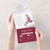 エレガント赤と白ワインダンス結婚ズ オールインワン招待状 (貼ってはがせる)