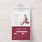 エレガント赤と白ワインダンス結婚ズ オールインワン招待状 (内側)